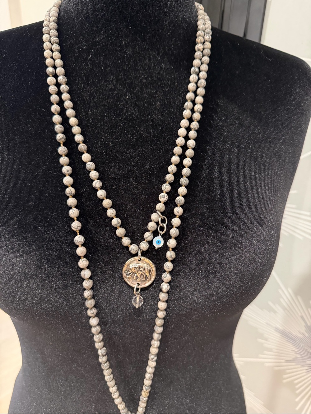 Katia Designs Natural stones Silver-Tone Layered Pendant Necklace -